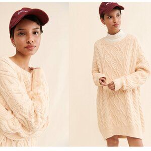 Anthropologie Mare Mare Cream Cable Long-Leave Knit Sweater Dress